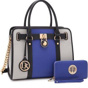 Two Tone Satchel Handbags Purses for Women Vegan Leather Shoulder Bags Large Tot